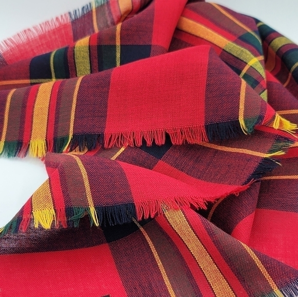 Martin Wool Plaid Scarf Red Yellow Green Blue Scarf #688 - Picture 6 of 9